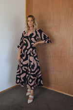 Load image into Gallery viewer, Gracie Dress - Black/Beige Abstract
