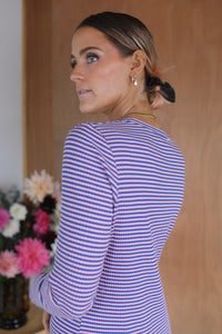 Lauren Dress - Blue/Beige Stripe