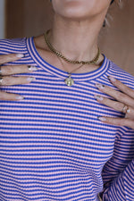 Load image into Gallery viewer, Lauren Dress - Blue/Beige Stripe
