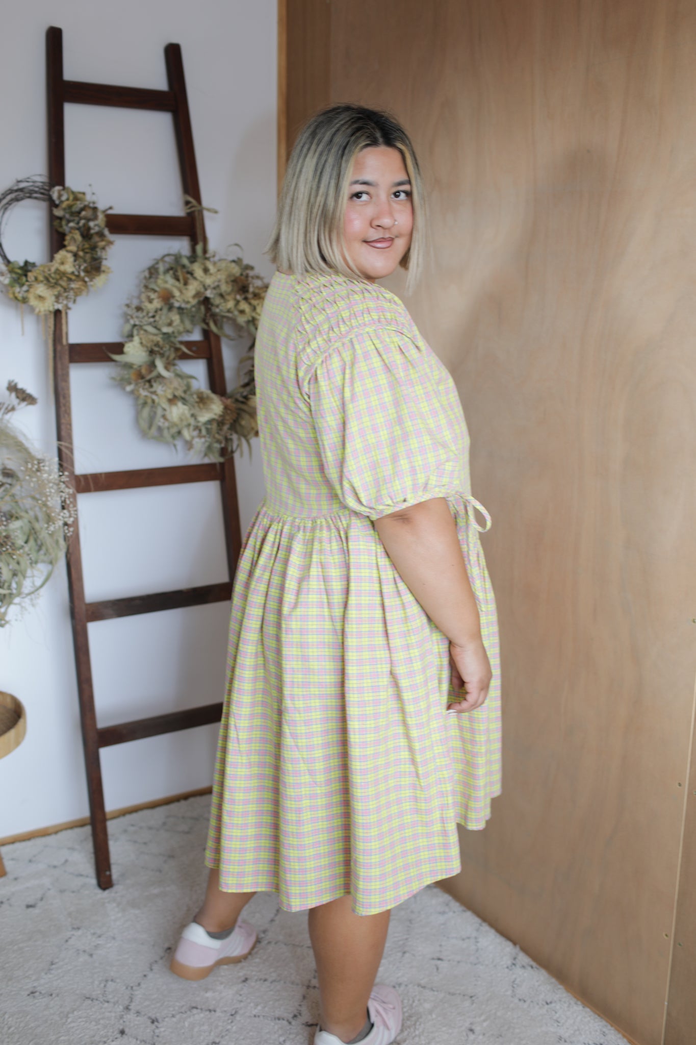 Abigail Dress - Yellow/Pink Check