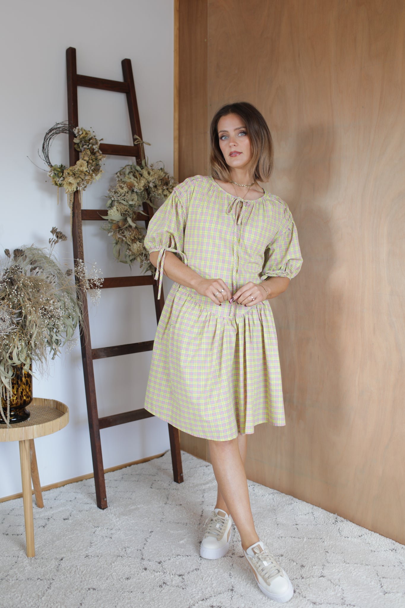 Abigail Dress - Yellow/Pink Check