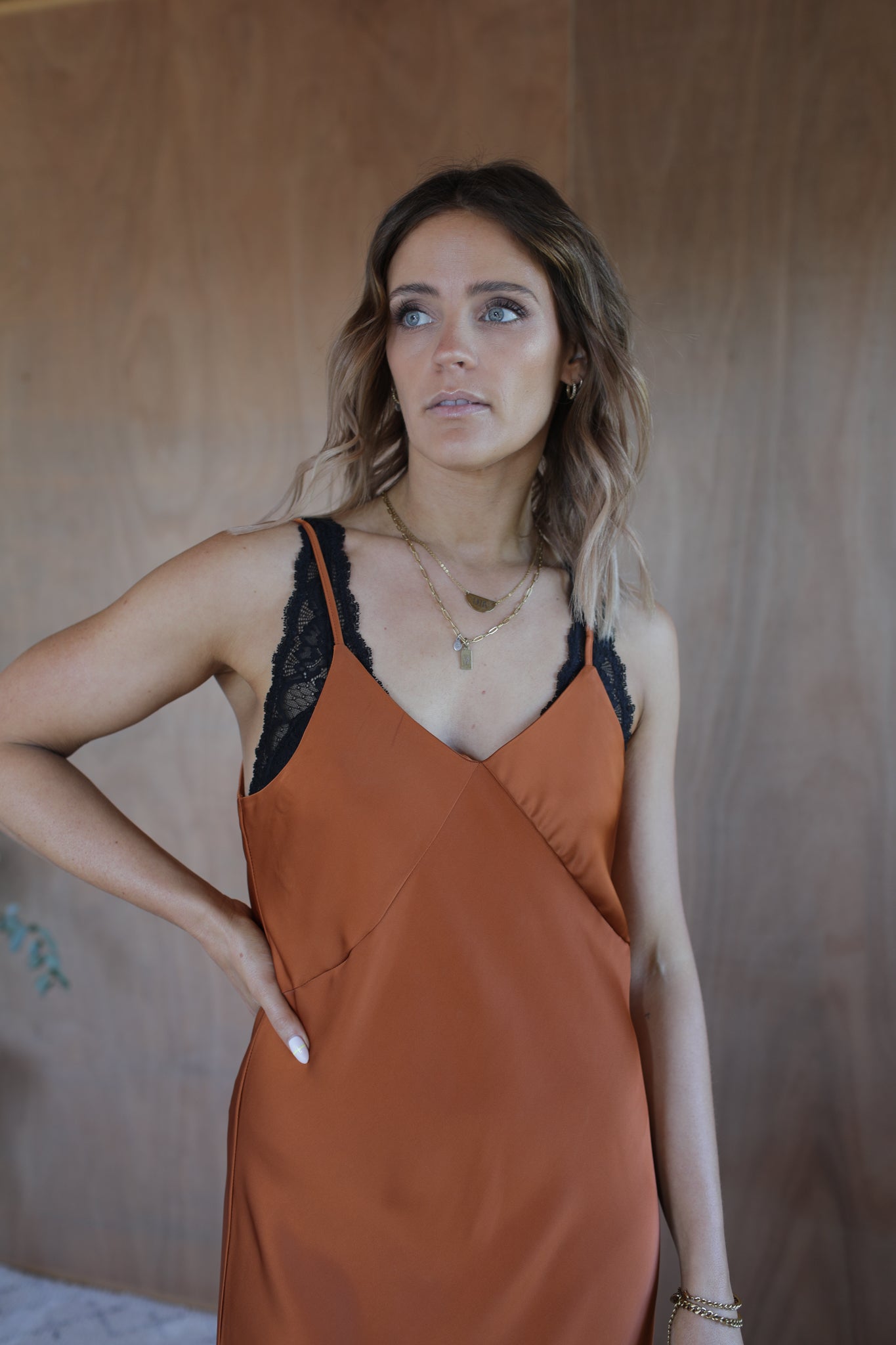 Bias Slip Dress - Bronze