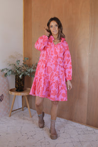 Elmwood Dress - Pink/Red Palm