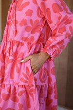 Load image into Gallery viewer, Elmwood Dress - Pink/Red Palm
