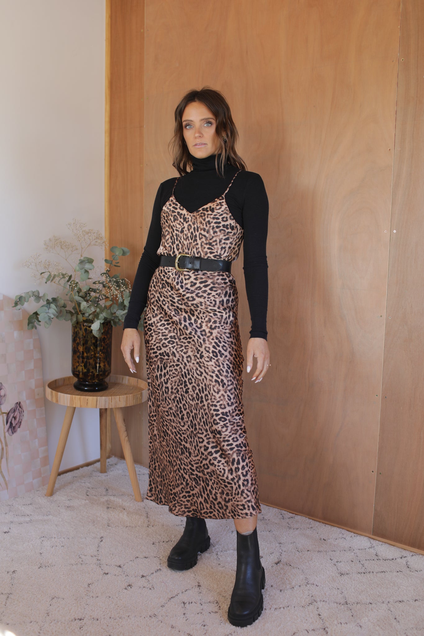 Bias Slip Dress - Leopard