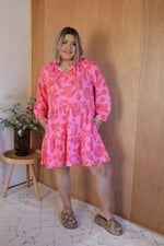 Load image into Gallery viewer, Elmwood Dress - Pink/Red Palm
