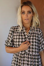 Load image into Gallery viewer, August Dress - Khaki Houndstooth
