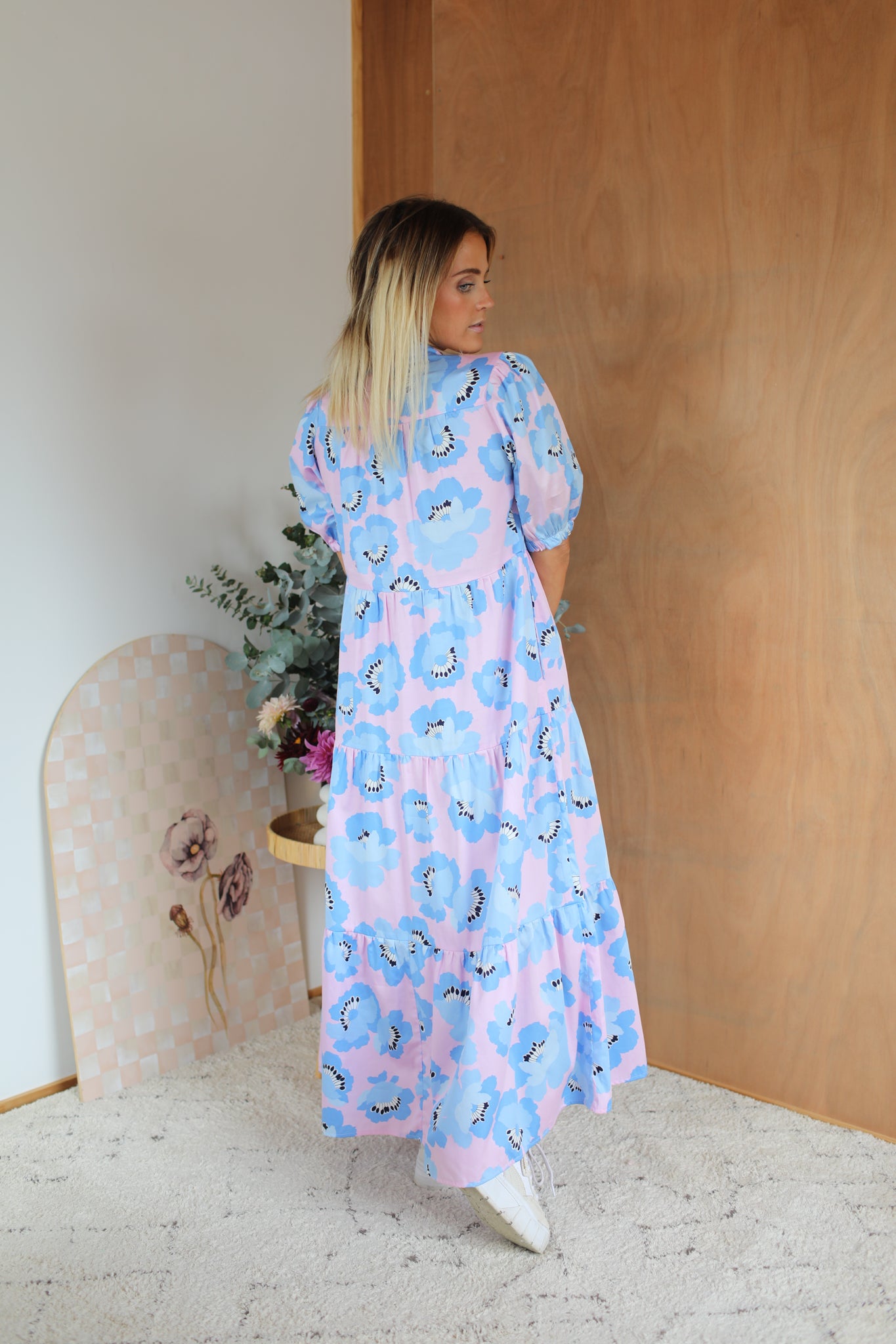 August Dress - Blue + Pink Floral