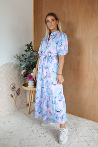 August Dress - Blue + Pink Floral