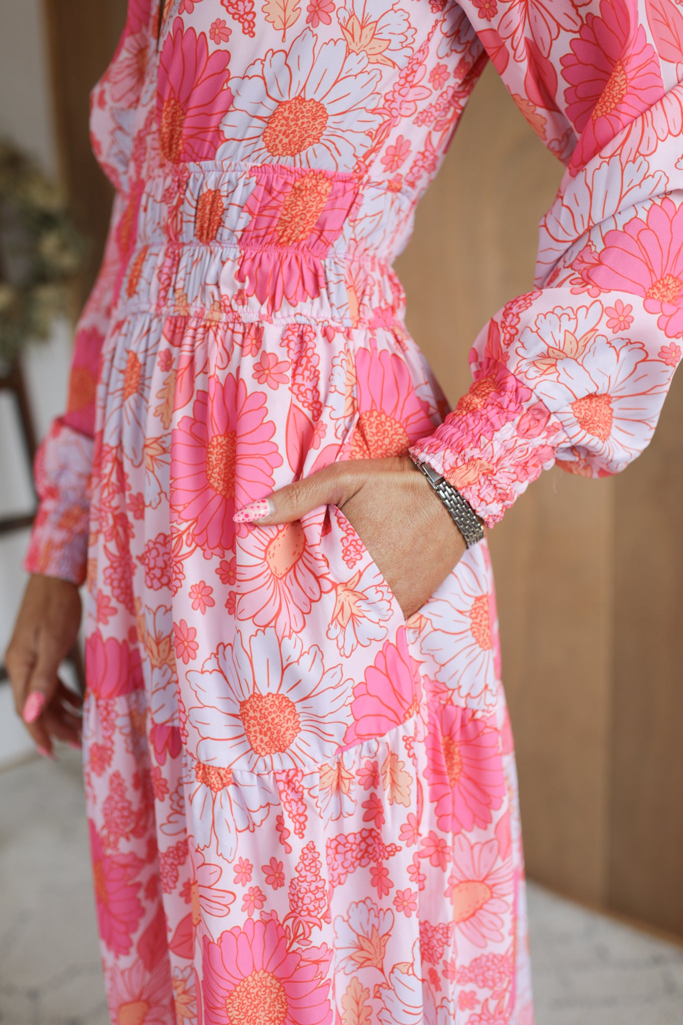 Heidi Orange Floral (Liberty Fabrics Heidi Silk Satin Liberty)