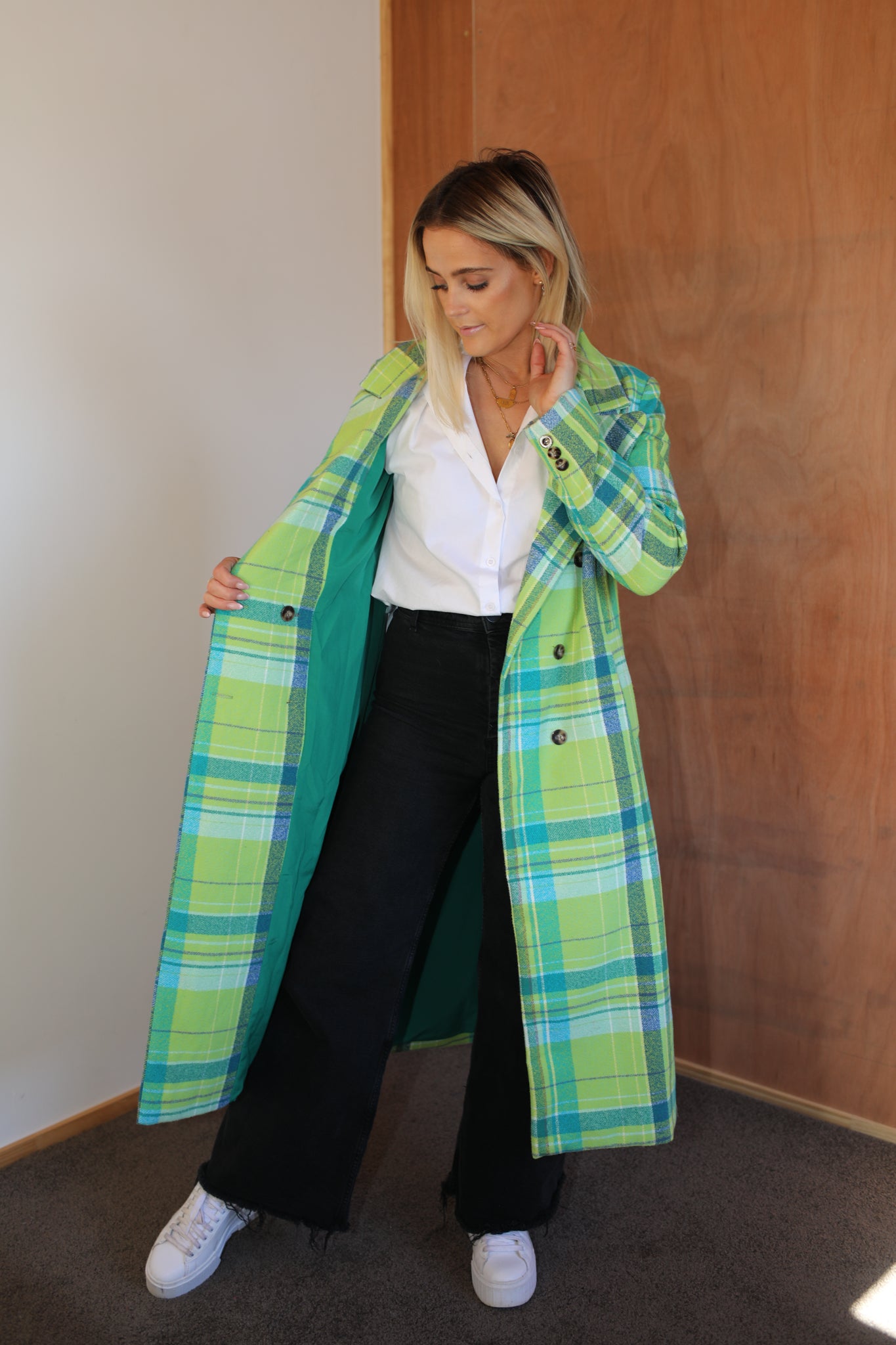 Long Coat Green Plaid Heidi Frank